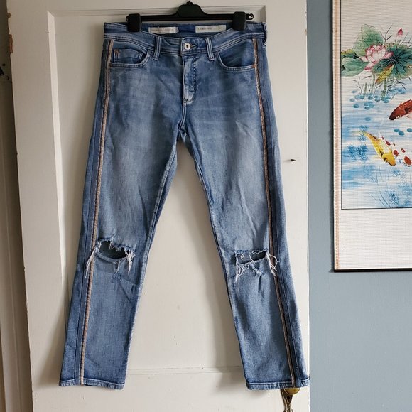 Anthropologie Pilcro Slim Boyfriend Jeans Side Stripe Distressed Size 27 - Picture 2 of 13